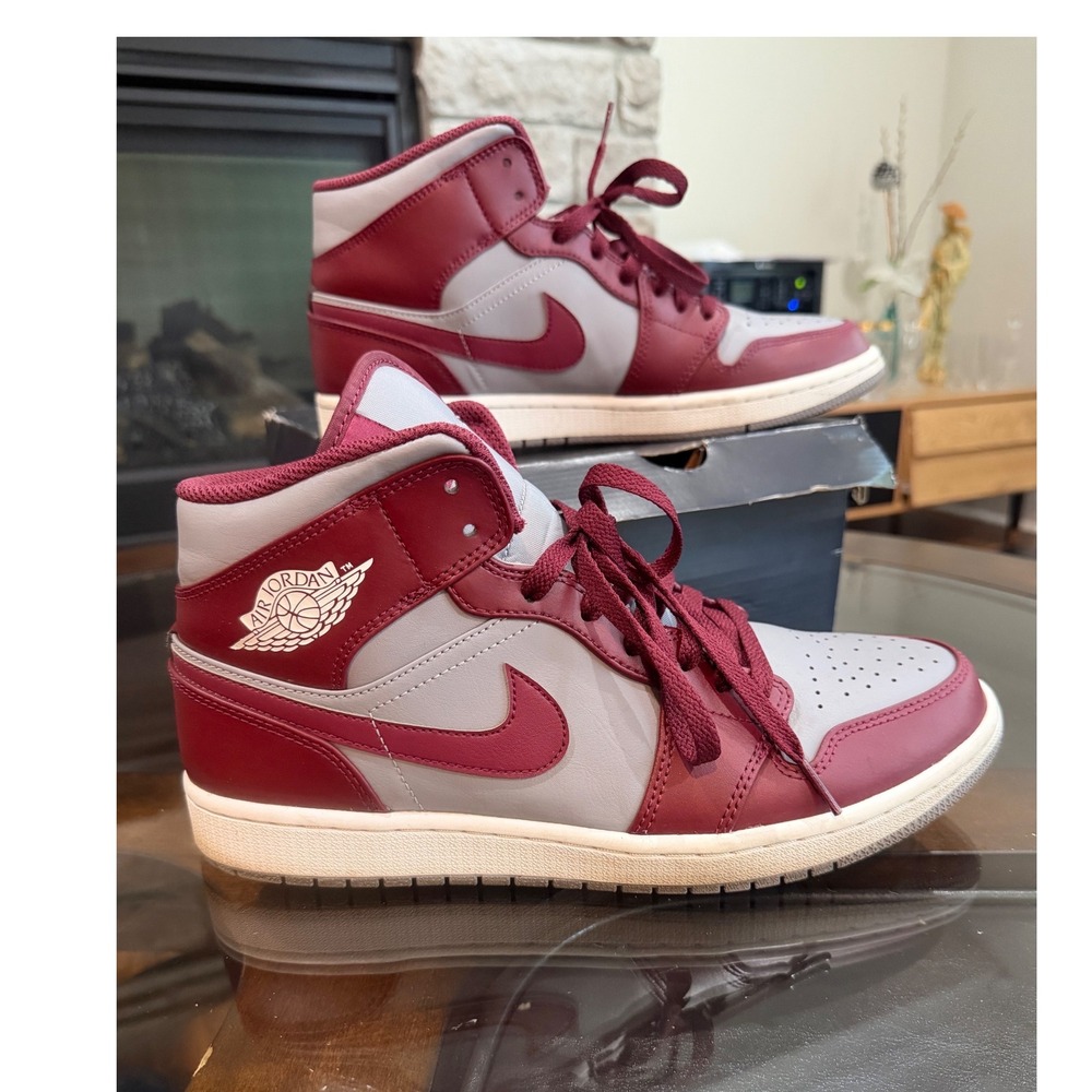 Nike Air Jordan 1 Mid Cherrywood Red Cement Grey Mens sneakers Size 10.5